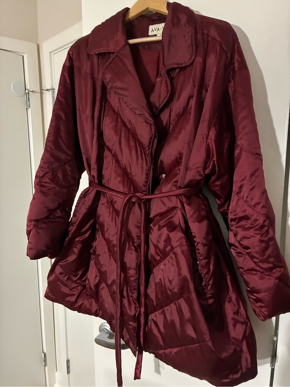 Ava & Viv Wine Quilted Belted Puffer Coat 1x